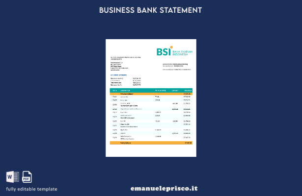 stile verificato BANCA Syariah Indonesia controllo dell'estratto conto modello W